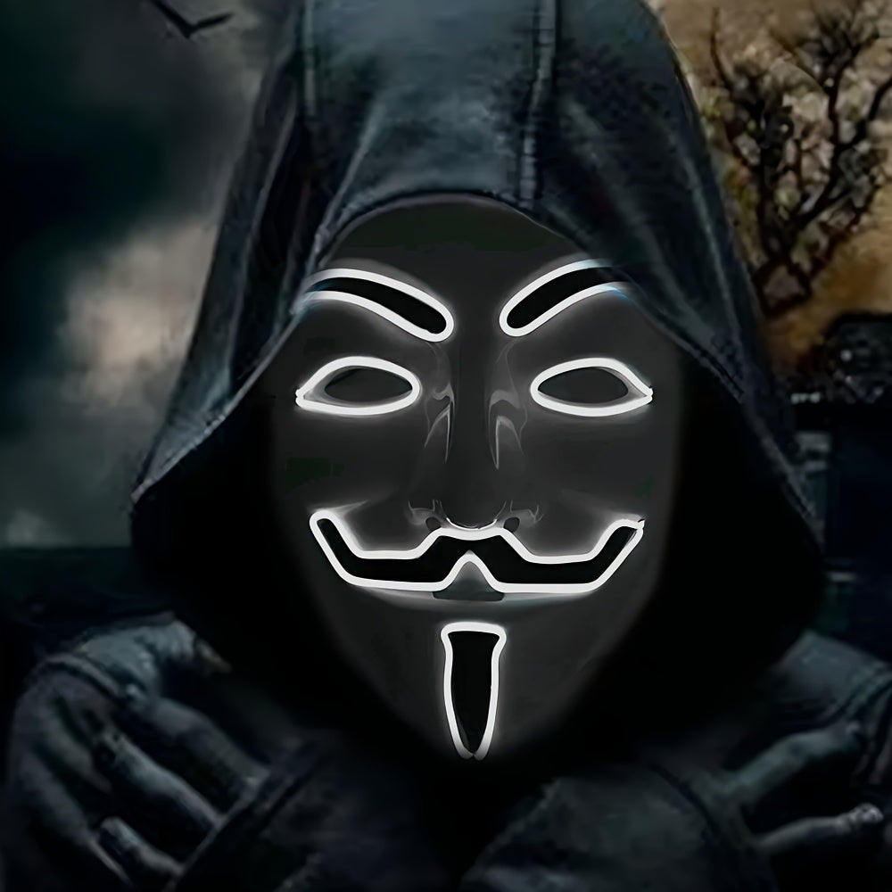 Máscara de Halloween LED aterradora para hombre | Disfraz anónimo iluminado