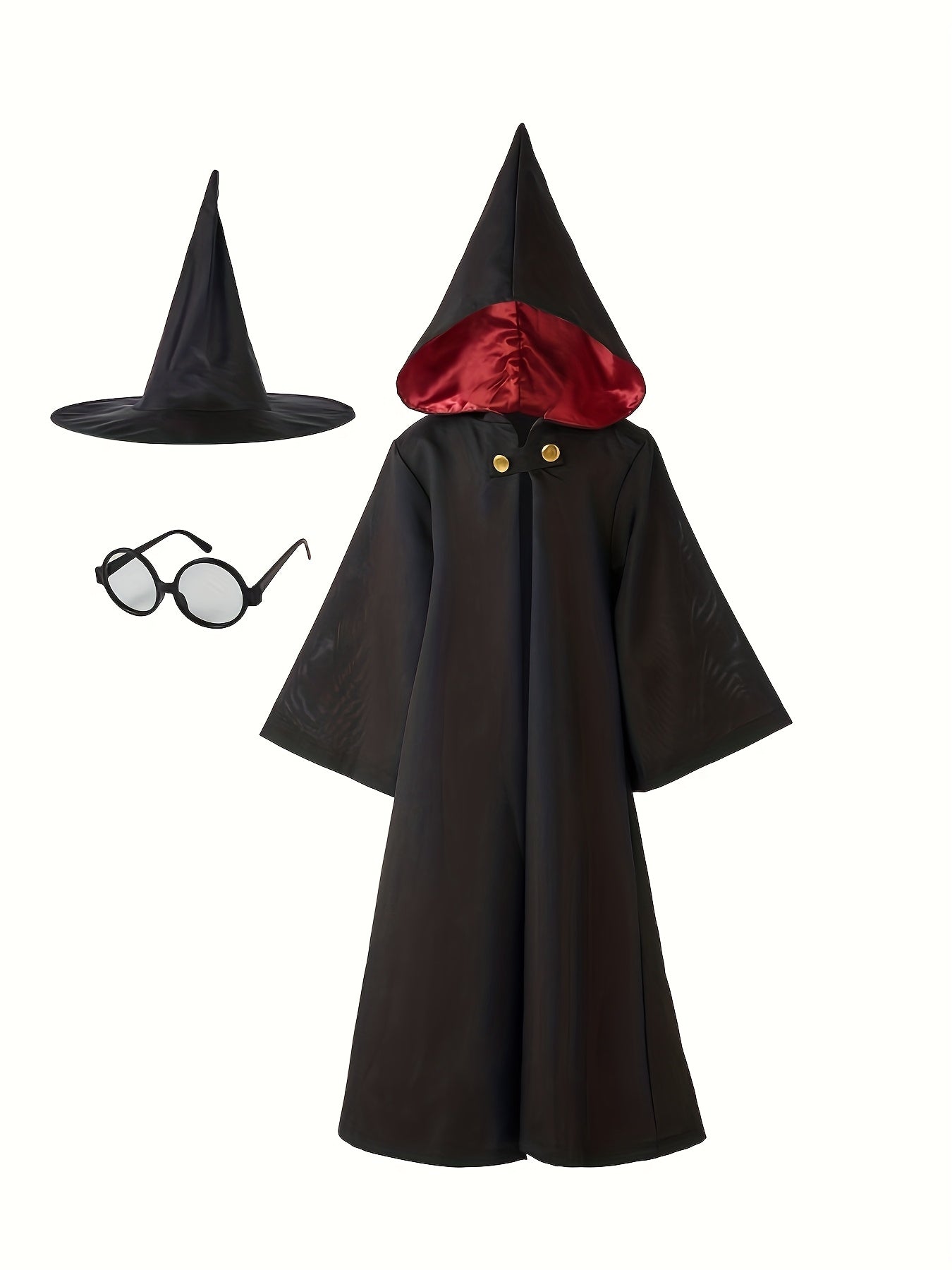 Disfraz de Halloween para niños con capucha de mago | Túnica Gafas Sombrero