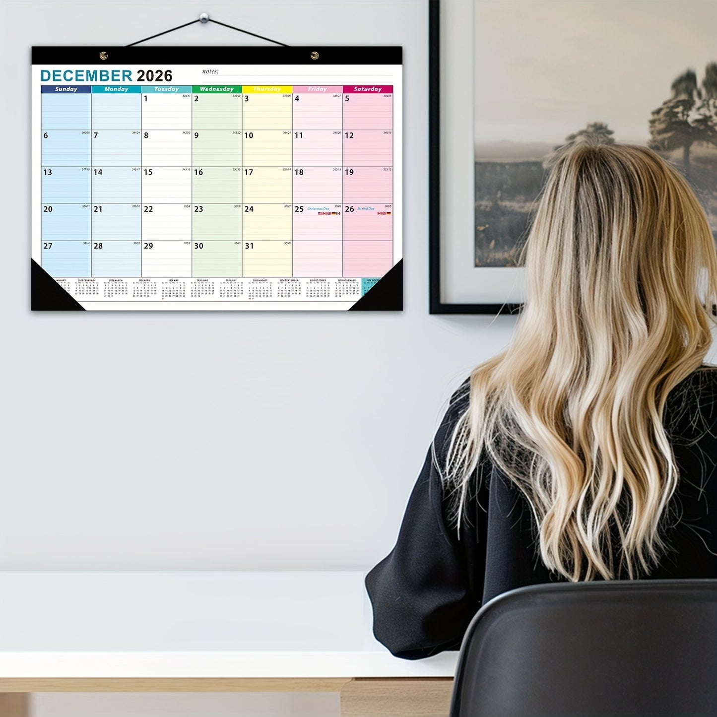 Calendrier mural avec grande vue mensuelle écrivable