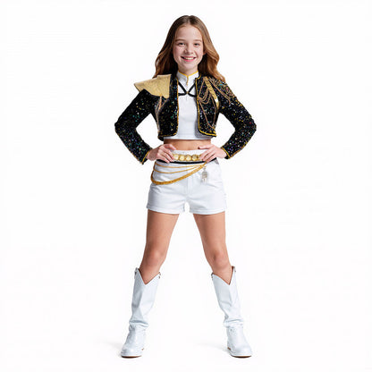 Girls Sequin Costume | Crop Jacket Shorts