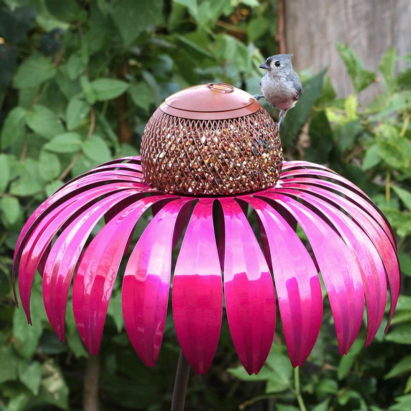 Mangeoire à oiseaux en métal, pique de jardin en forme de fleur