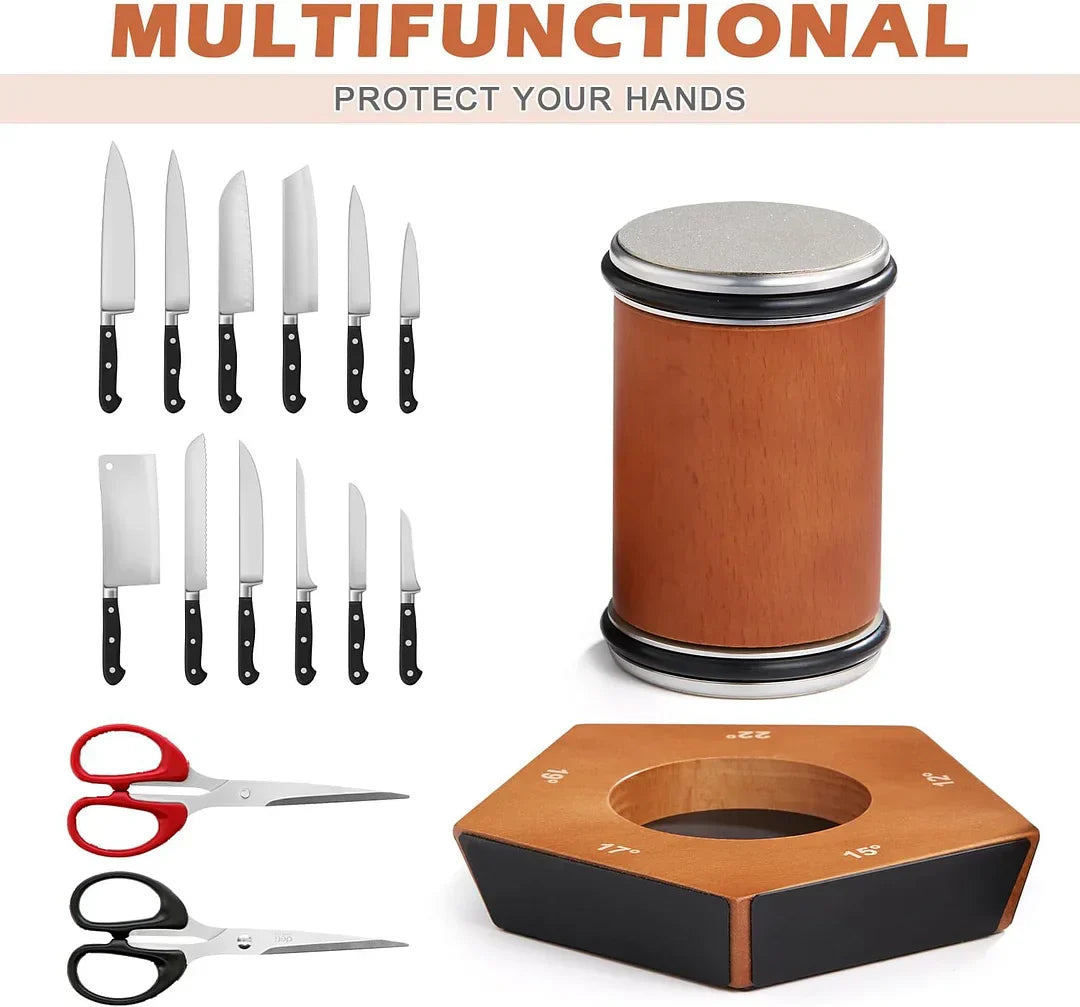 Messerschärfer-Set mit magnetischer Holzbasis