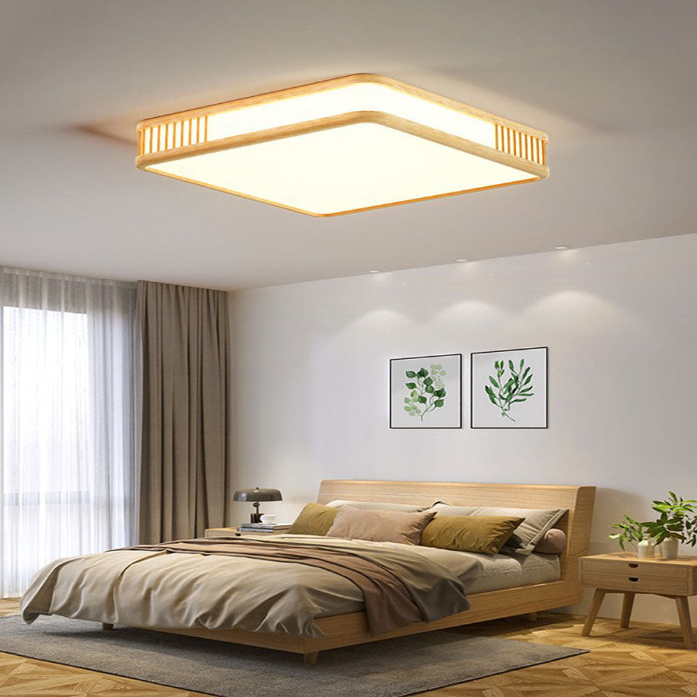 Modern Acrylic and Wood Square LED Ceiling Light Fixture for Stylish Home Illumination and Contemporary Interior Design