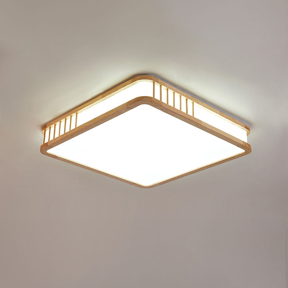 Modern Acrylic and Wood Square LED Ceiling Light Fixture for Stylish Home Illumination and Contemporary Interior Design