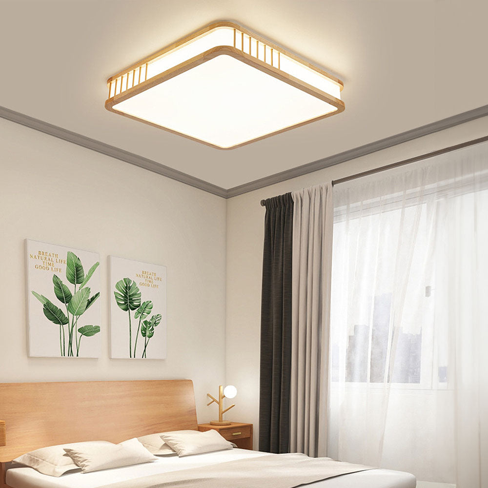 Modern Acrylic and Wood Square LED Ceiling Light Fixture for Stylish Home Illumination and Contemporary Interior Design