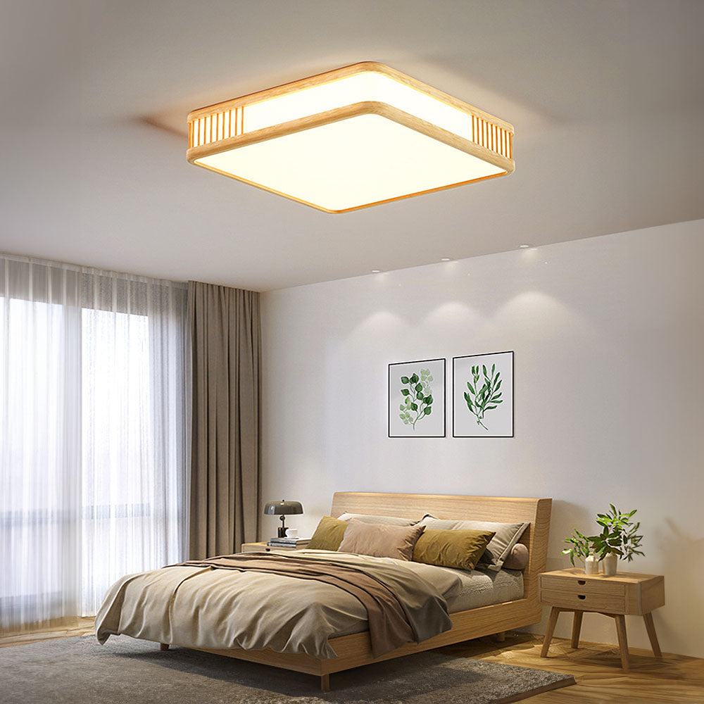 Modern Acrylic and Wood Square LED Ceiling Light Fixture for Stylish Home Illumination and Contemporary Interior Design