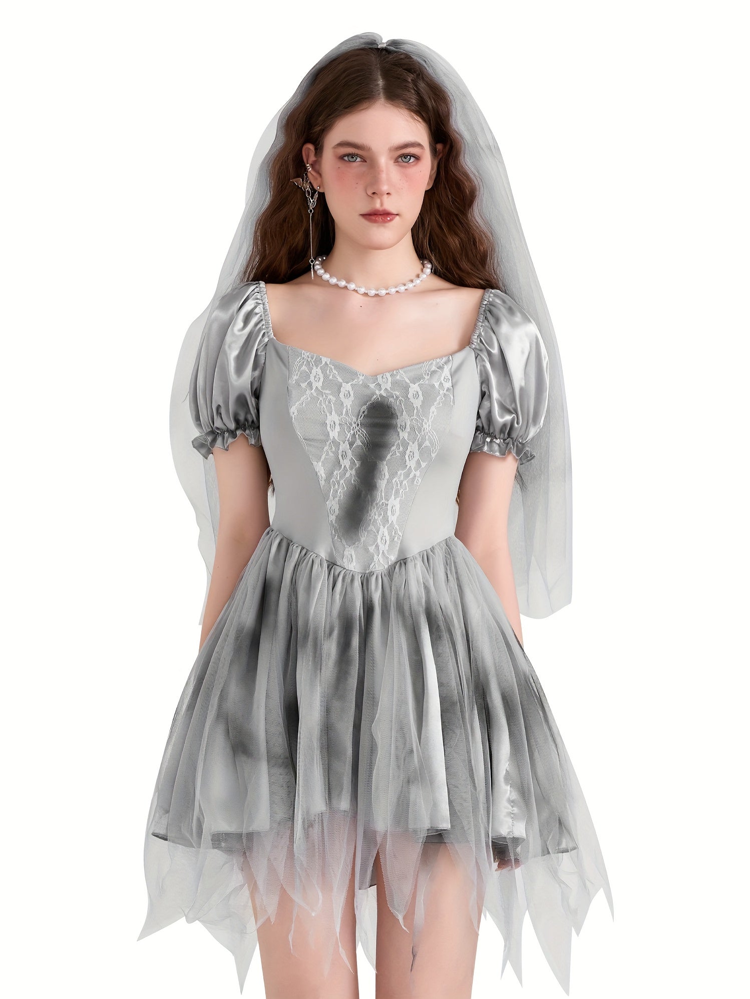 Abito da donna gotico con maniche a sbuffo per Halloween da sposa cadavere | Mini