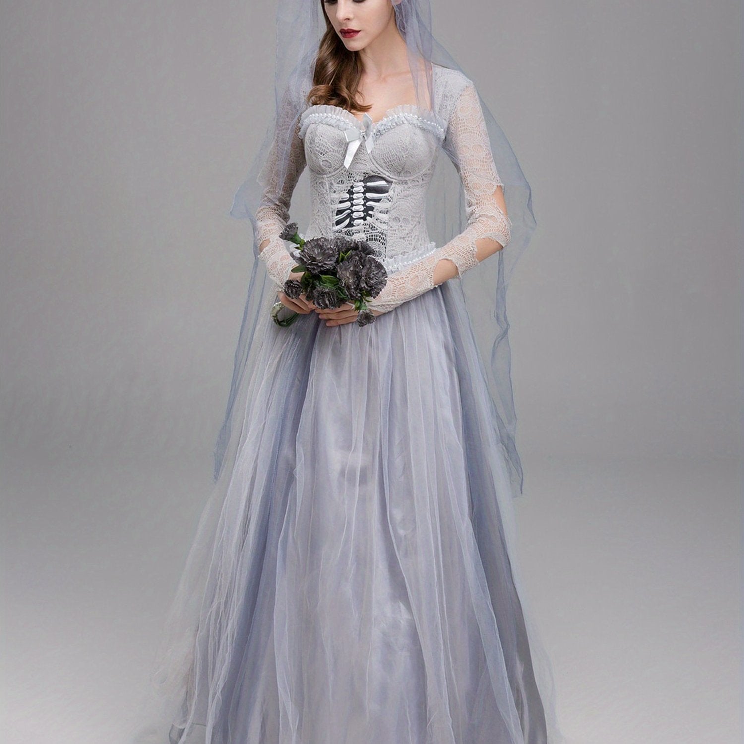 Costume da donna gotico in pizzo da sposa cadavere per Halloween | Maxi