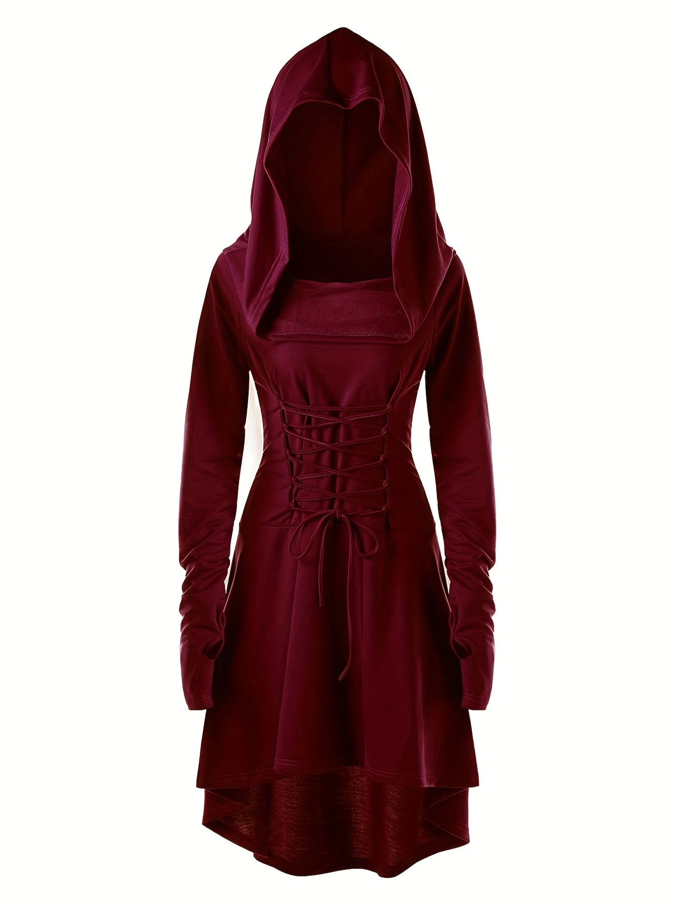Women’s Medieval Lace Up Halloween Movie Costume Dress | Hooded Long Sleeve