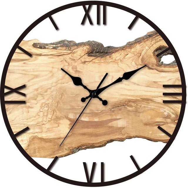 Horloge murale rustique en bois avec chiffres romains