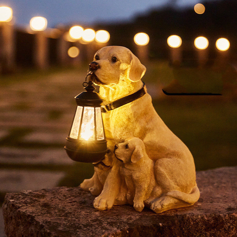 Estatua de perro solar para jardín con luz
