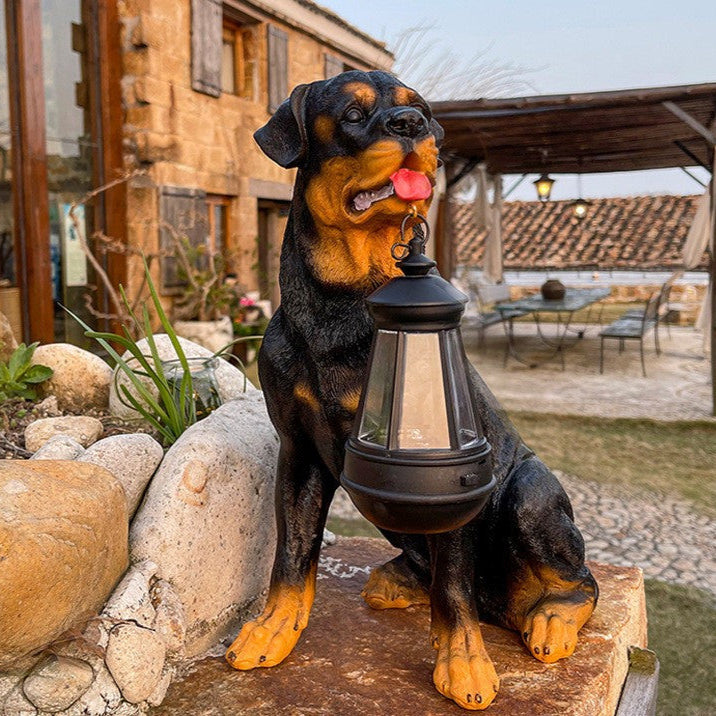 Estatua de perro solar para jardín con luz