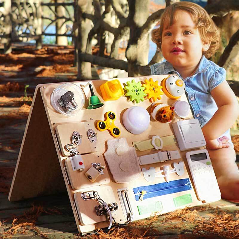 Wooden Montessori Toys for Toddlers, Travel Toy with Educational Activities and Fine Motor Skills Activity Buckle Toy | Shinymarch