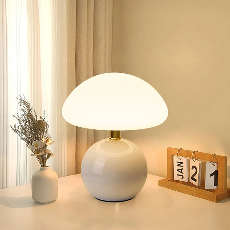 Tischlampe creme Keramik LED Pilz Design