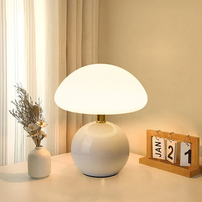 Tischlampe creme Keramik LED Pilz Design