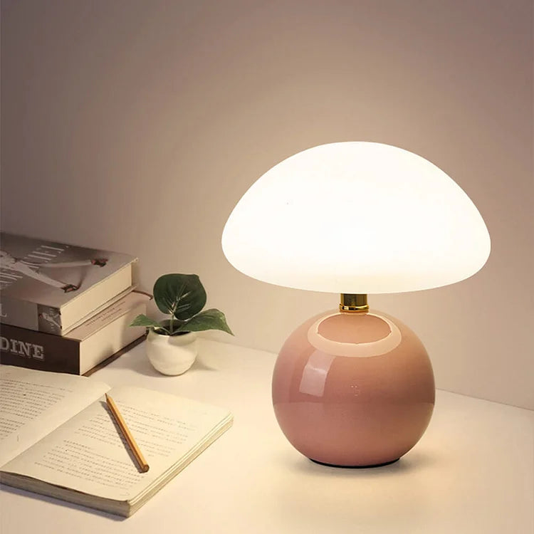 Tischlampe creme Keramik LED Pilz Design