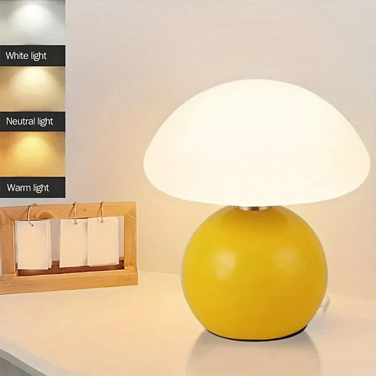 Tischlampe creme Keramik LED Pilz Design