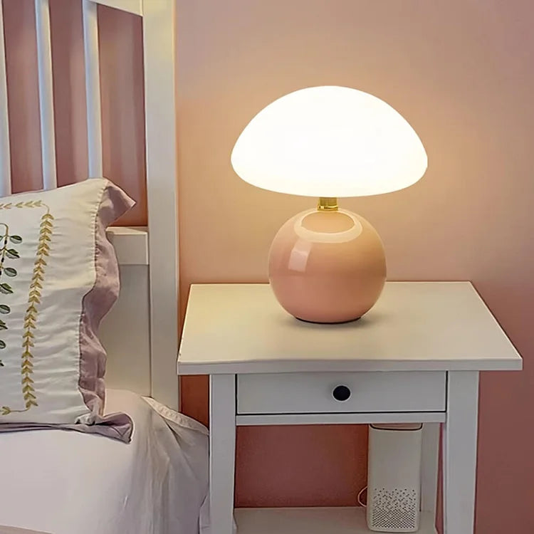 Tischlampe creme Keramik LED Pilz Design