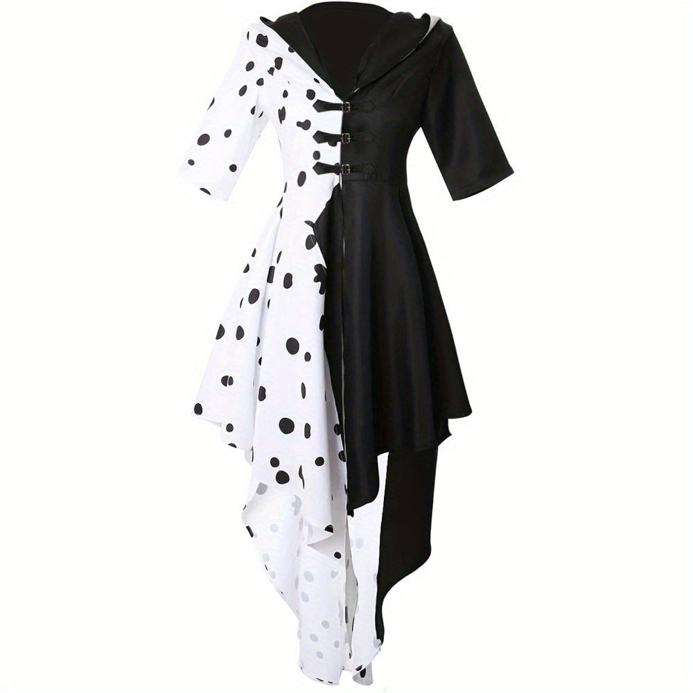 Vestido de Disfraz de Película de Halloween con Capucha para Mujer | Dálmata Asimétrico