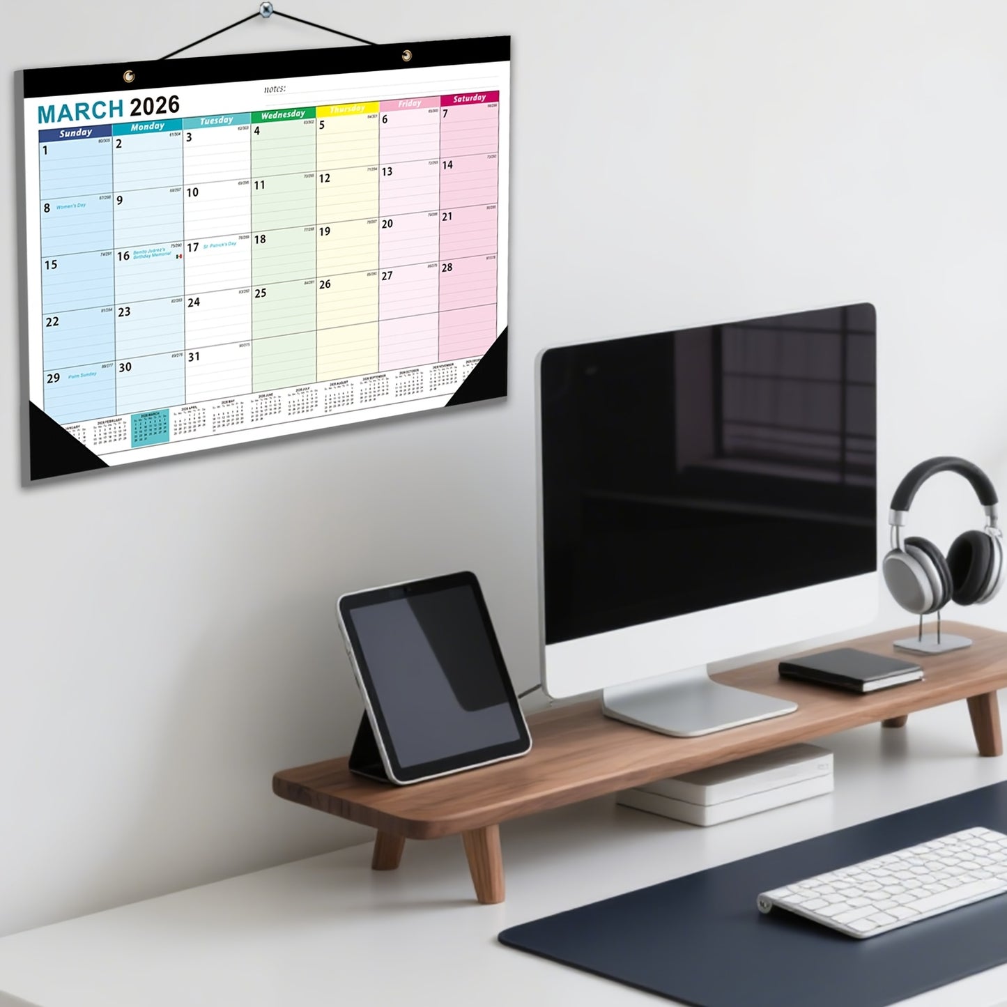 Calendrier mural avec grande vue mensuelle écrivable