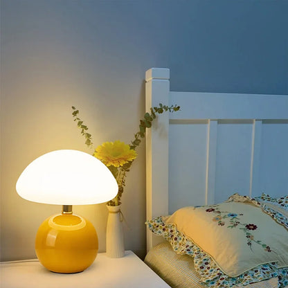 Tischlampe creme Keramik LED Pilz Design