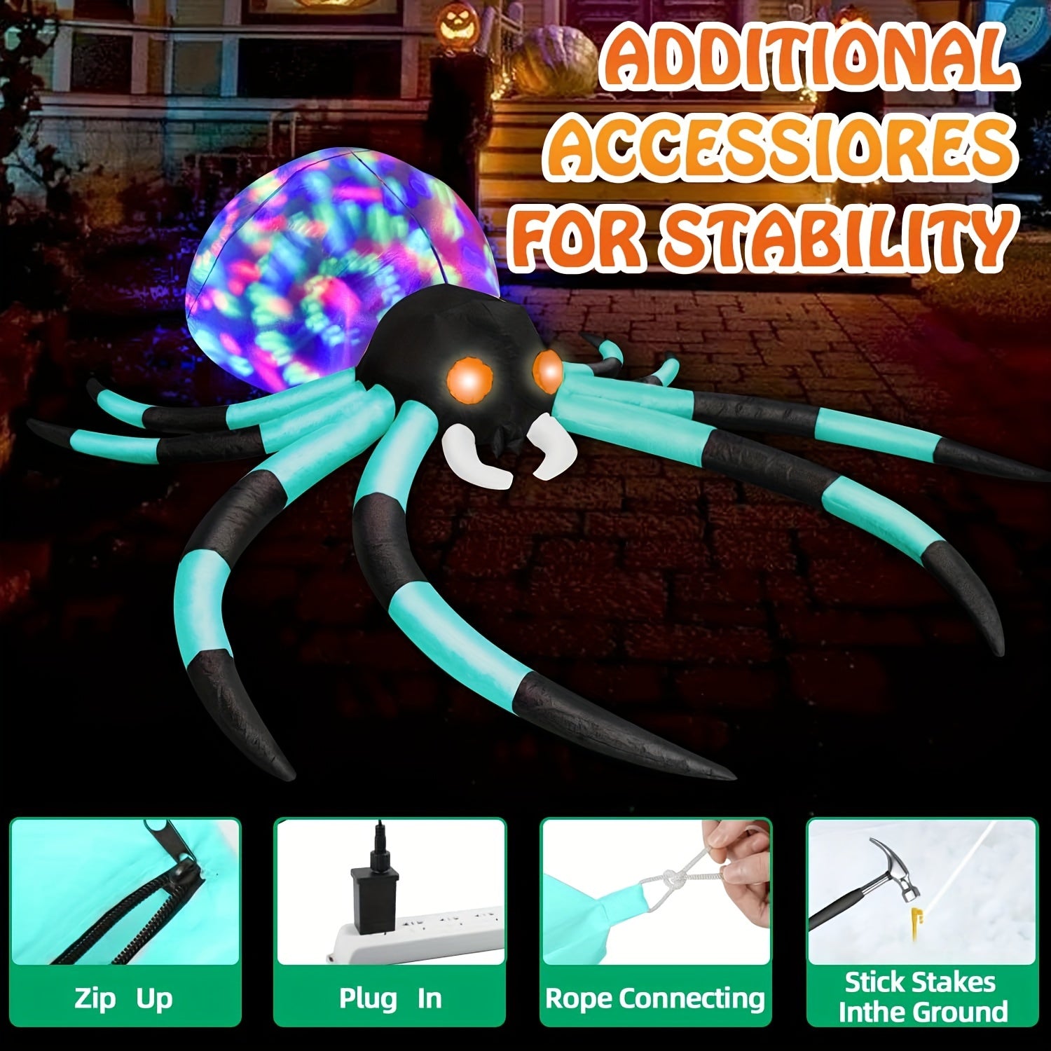 Decoración de Araña Inflable Gigante para Halloween | Exhibición de Jardín con LED Brillantes