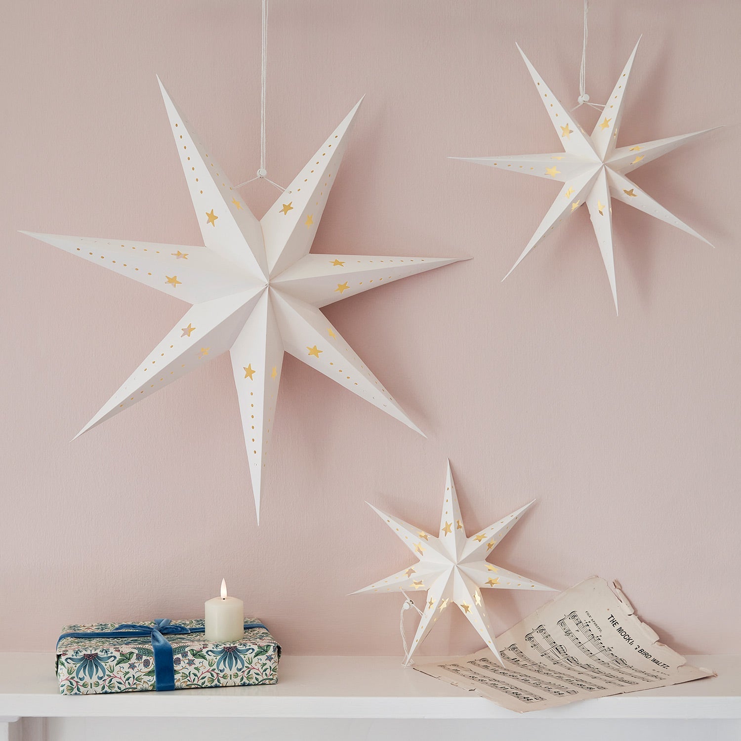 Set de luces de estrella de papel para decoraciones navideñas