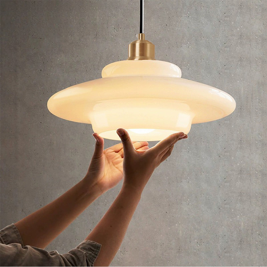 Pendant Light White Glass Mid Century Style
