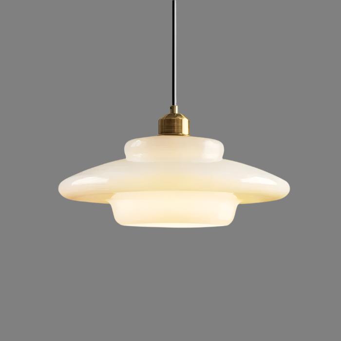 Lámpara colgante de cristal blanco estilo mediados de siglo