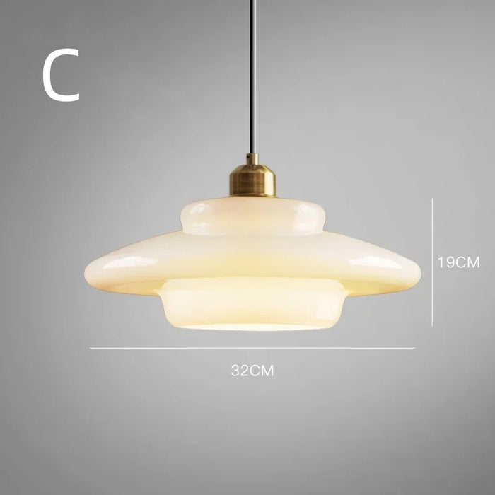 Lámpara colgante de cristal blanco estilo mediados de siglo