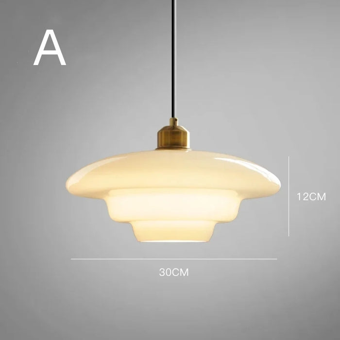 Lámpara colgante de cristal blanco estilo mediados de siglo
