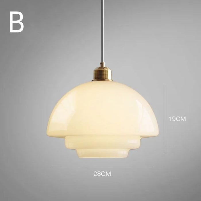 Lámpara colgante de cristal blanco estilo mediados de siglo
