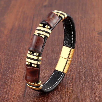 Bracelet cuir or | Bijoux pour hommes en perles d'œil de tigre