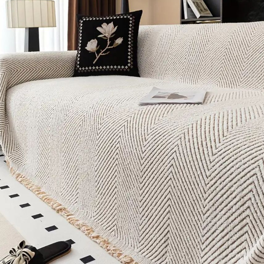 Housse de canapé motif chevrons design protecteur