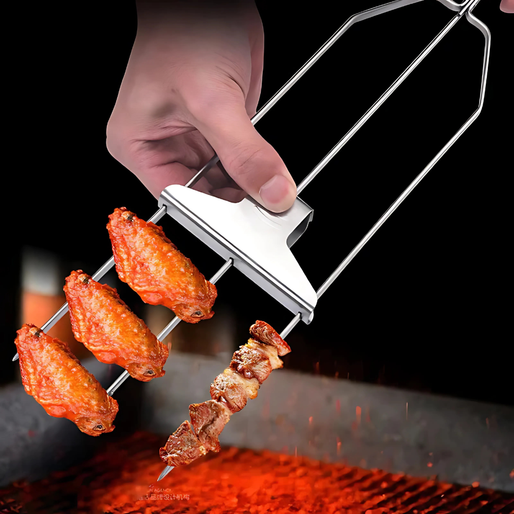 Stainless Steel BBQ Skewers Triple Grill Tool