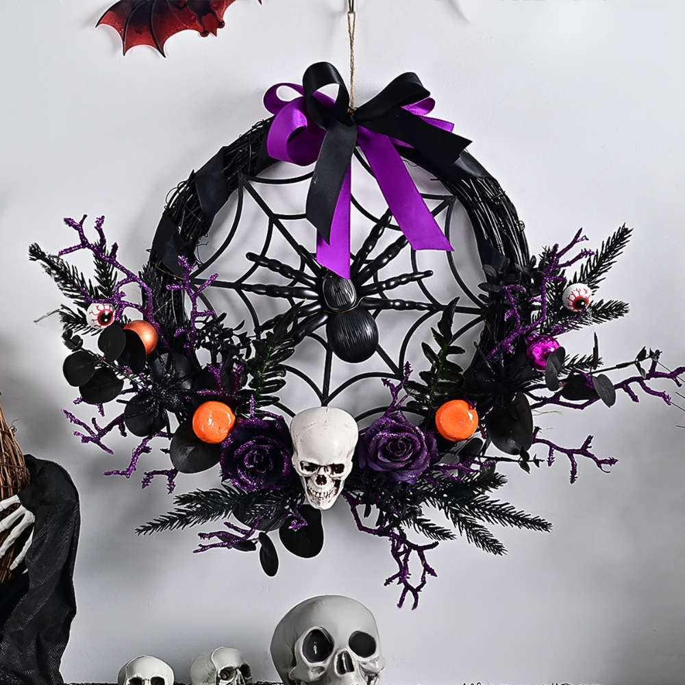 Halloween Gothic Floral Spiderweb Wreath | Spooky Door Decor