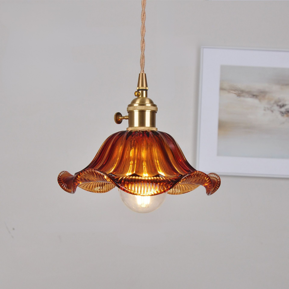 Suspension en verre à motif floral vintage pour salle à manger - Design rétro élégant pour illuminer votre espace