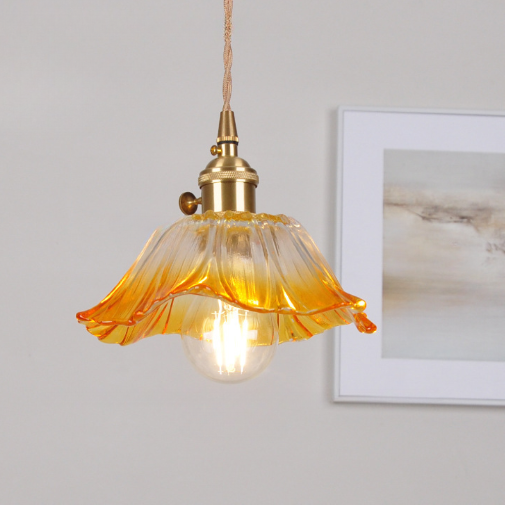 Suspension en verre à motif floral vintage pour salle à manger - Design rétro élégant pour illuminer votre espace