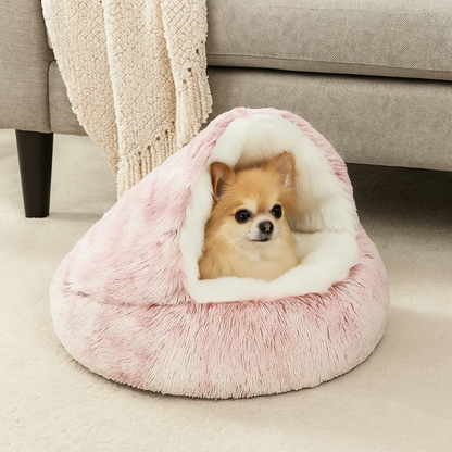Lit pour chien doux en peluche, maison en forme de grotte