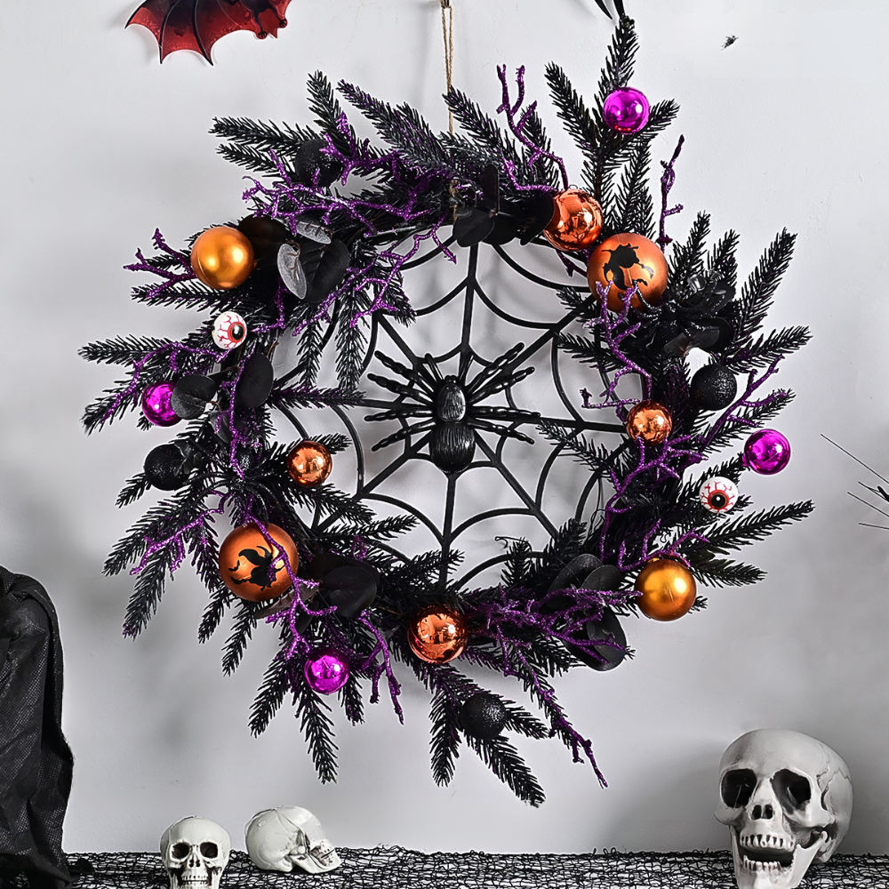 Halloween Gothic Floral Spiderweb Wreath | Spooky Door Decor