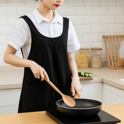 Tablier croisé en coton et lin avec poches