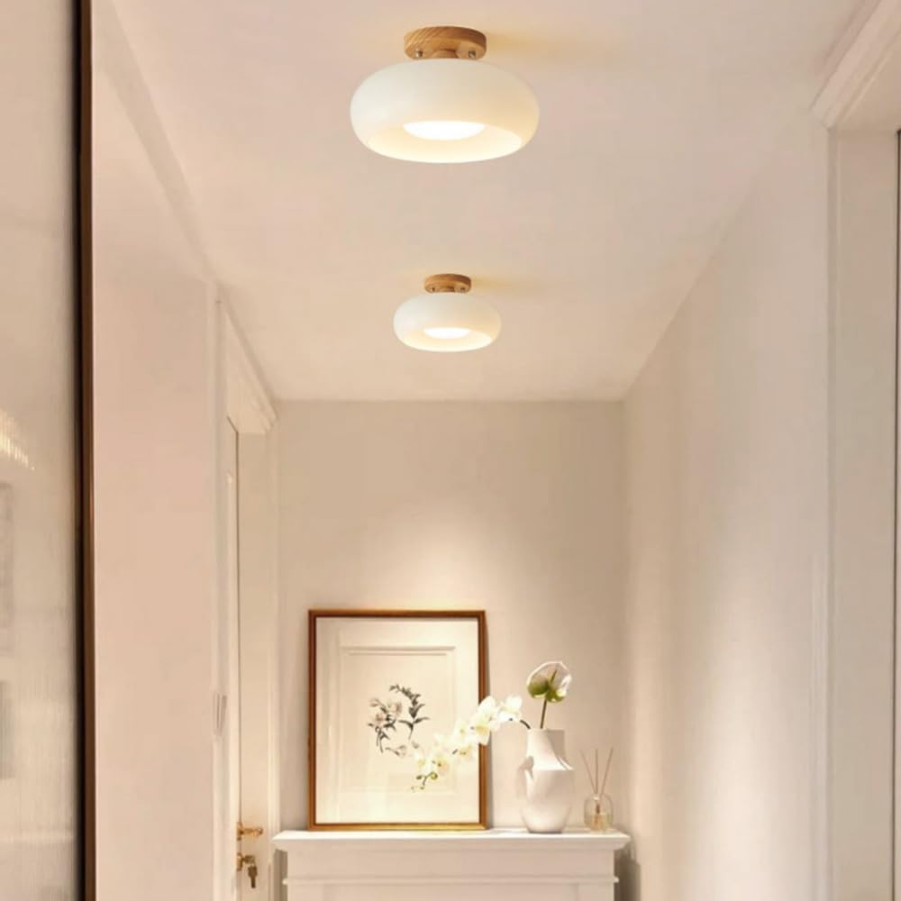 Lampade da soffitto moderne in vetro e legno a plafone