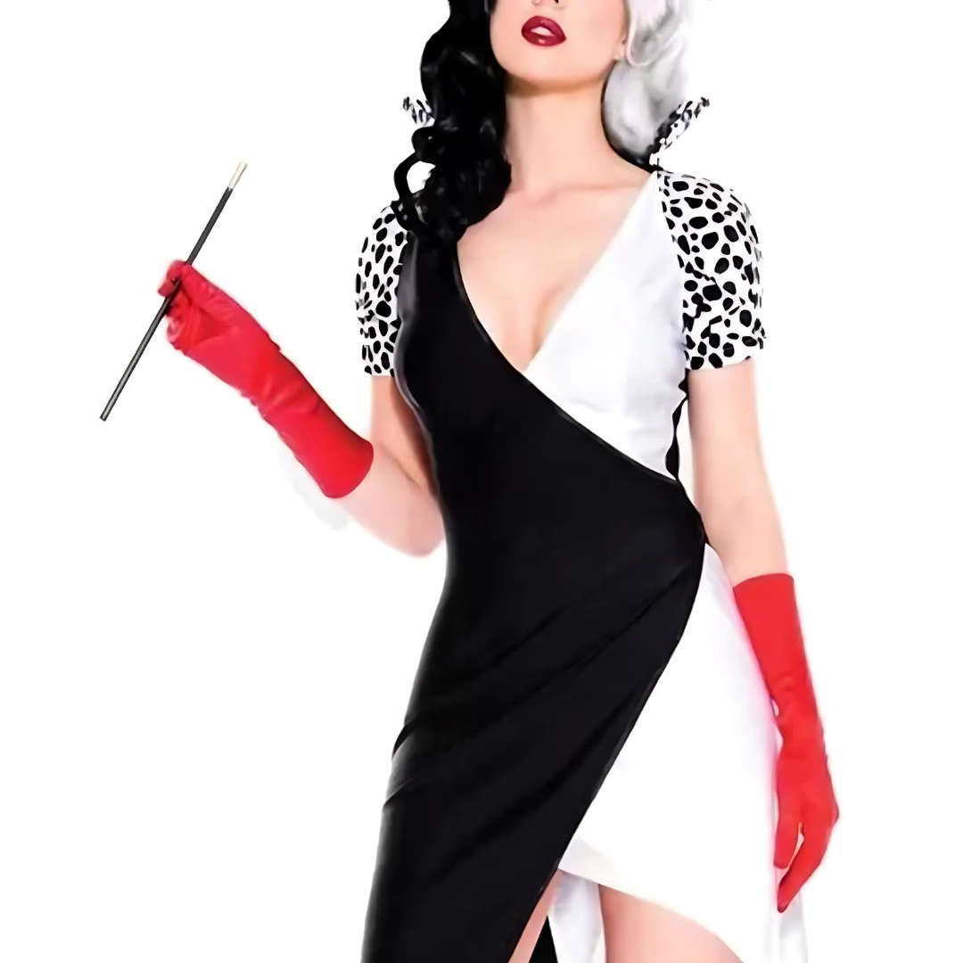 Vestido de Disfraz de Película de Villana Glamorosa para Halloween de Mujer | Manga Abullonada Asimétrica