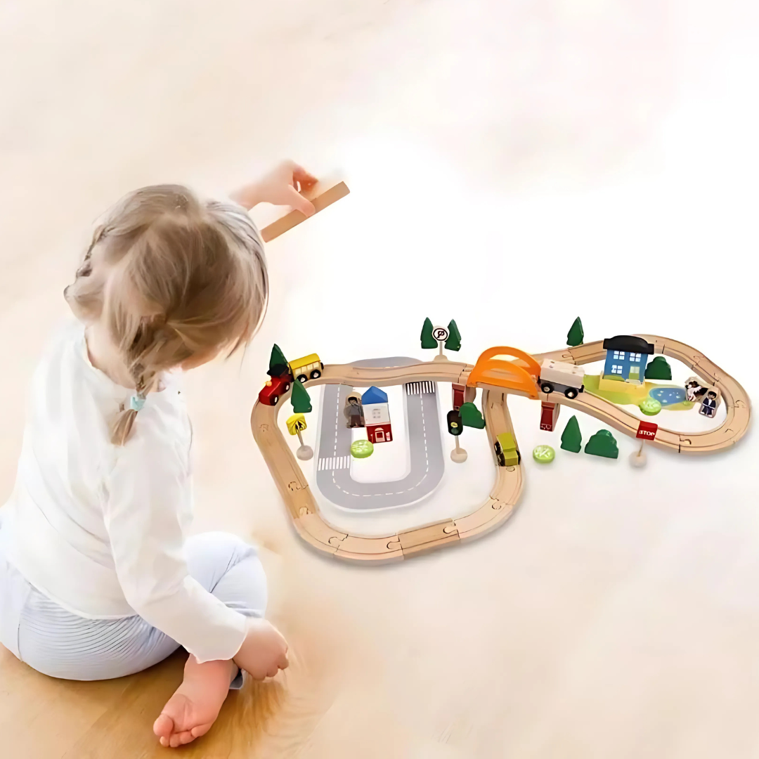 Wooden Train Track Play Set for Kids