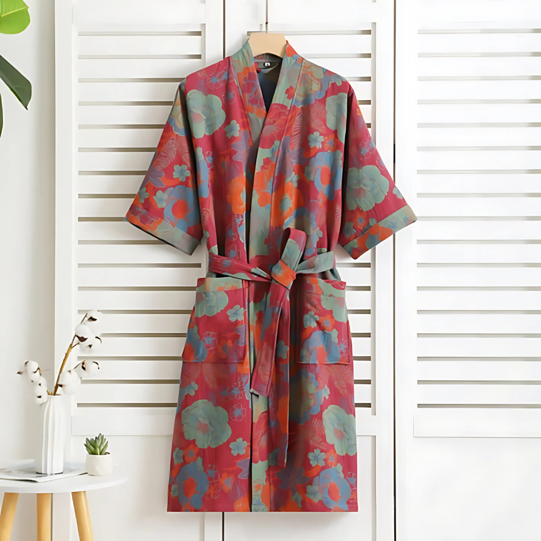 Albornoz ligero de algodón | Kimono estampado para estar en casa