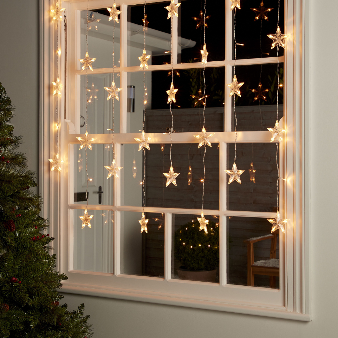Luces de cortina de estrellas para decoración navideña