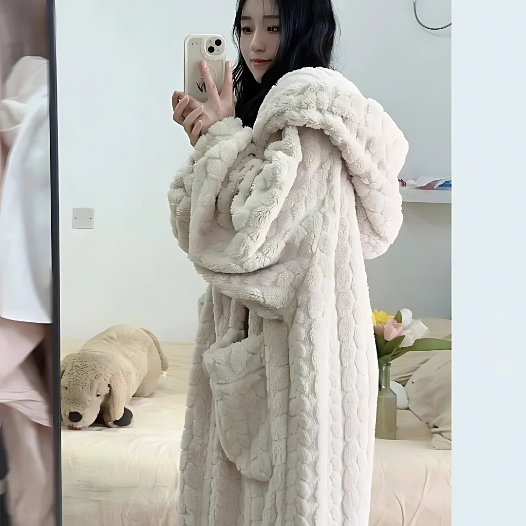 Peignoir en polaire à capuche surdimensionné | Tenue d'intérieur chaude pour l'hiver