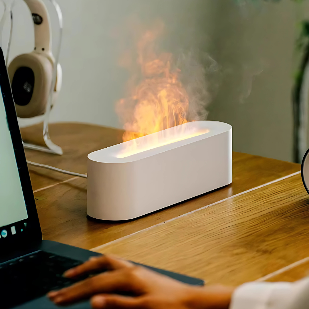 Lámpara humidificadora con efecto llama de aromaterapia