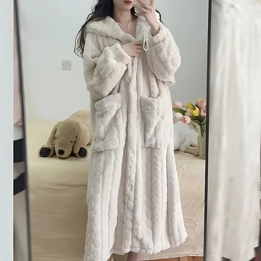 Peignoir en polaire à capuche surdimensionné | Tenue d'intérieur chaude pour l'hiver