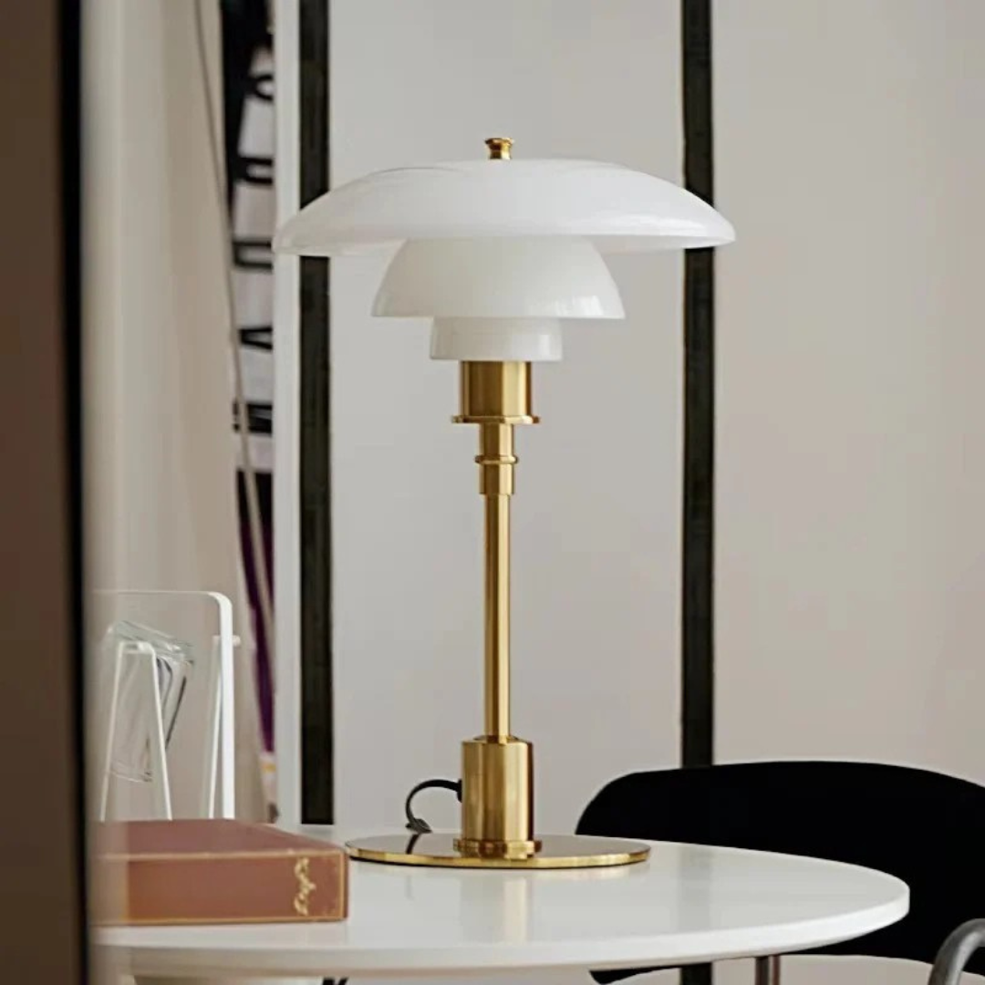 Bedside Lamp Modern Glass Shade Iron Base